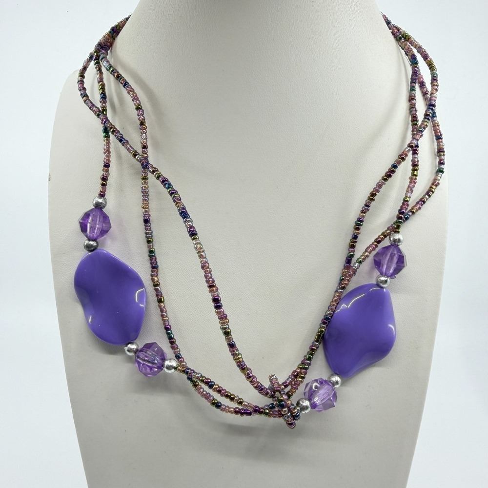 Y2K Purple Bead Statement Necklace - Bohemian Layered Jewelry Gift
